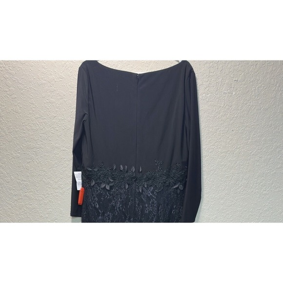 MAC DUGGAL 67896 Wrap Over Long Sleeve Lace Appliqué Black Trumpet Gown 16W #15 - Picture 9 of 16